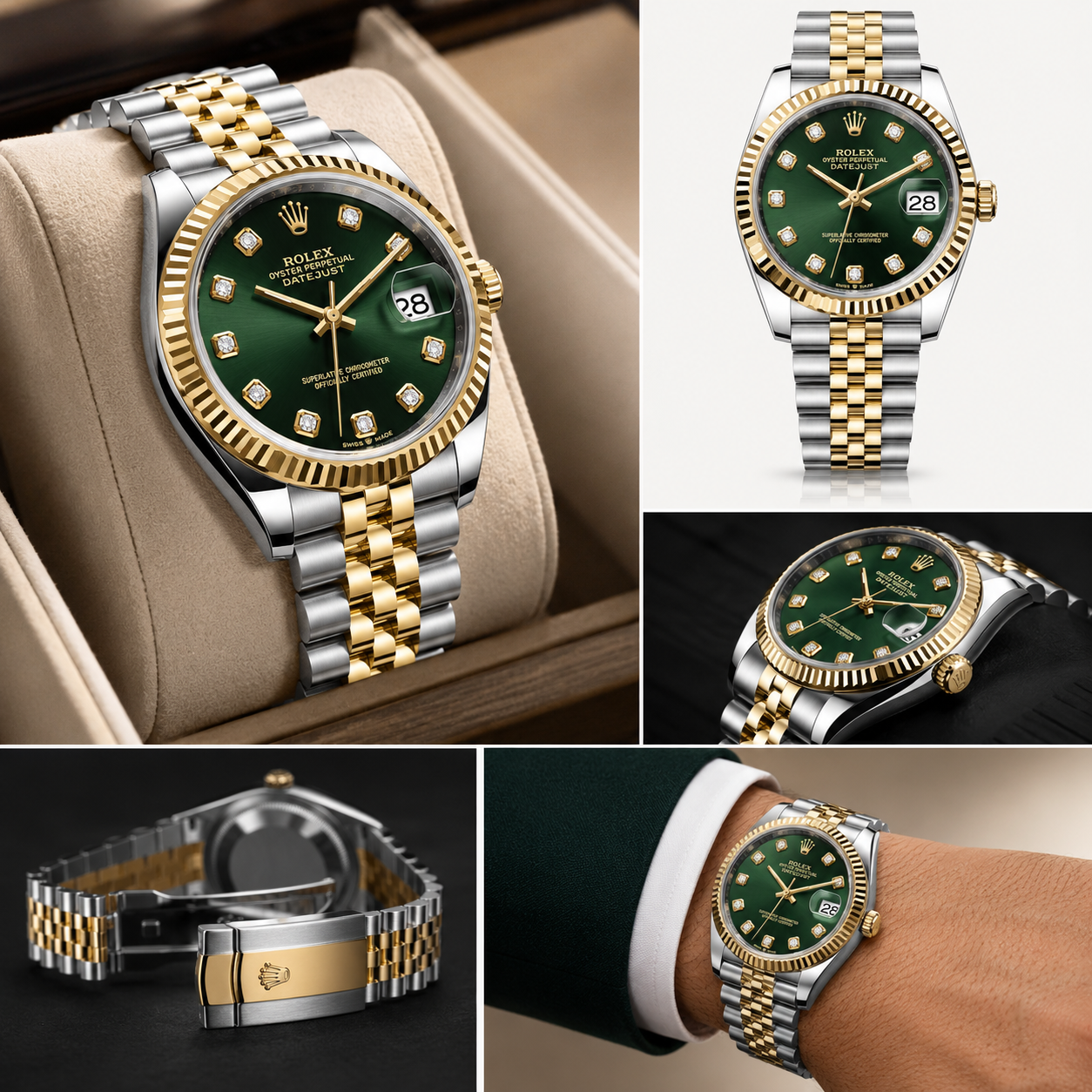 Rolex Style Green Dial Diamond Adjustable Watch